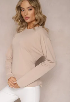 Beżowa Bawełniana Bluza z Ozdobnym Wiązaniem Fanarita