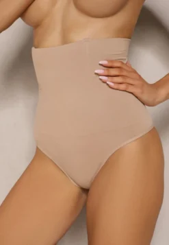 Beżowa Bielizna Modelująca Majtki o Kroju Fig High Waist Tillara