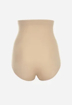 Beżowa Bielizna Modelująca Majtki High Waist Zdobione Skośnymi Przeszyciami Kikoneva