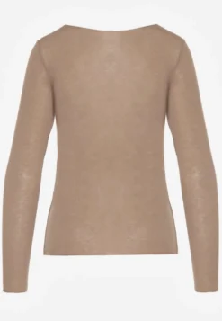 Beżowa Bluzka Longsleeve z Wiskozy i Kaszmiru Unelle