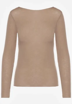 Beżowa Bluzka Longsleeve z Wiskozy i Kaszmiru Unelle