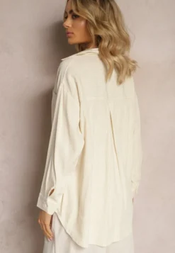 Beżowa Elegancka Koszula Bawełniana z Klasycznym Wzorem w Paski Lervana