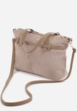 Beżowa Elegancka Torebka Shopper Bag o Fakturze Zamszu z Paskiem z Klamerką Mudrey