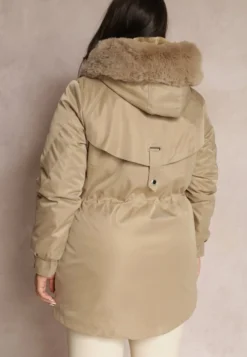 Beżowa Kurtka Parka Nylonowa Mivo