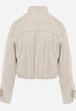 Beżowa Kurtka Przejściowa Bomber Jacket ze Stójką z Wełną i Bawełną Bioneza