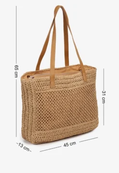 Beżowa Pleciona Torebka Boho z Naszytym Napisem Jusbia