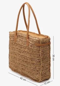 Beżowa Pleciona Torebka o Dużym Fasonie Tote w Stylu Boho Emerria
