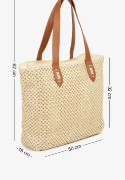 Beżowa Pleciona Torebka Shopper Ozdobiona Napisem Navinta