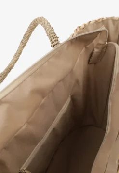 Beżowa Pleciona Torebka Shopper ze Wzorem Słońca Zapinana na Zamek Błyskawiczny Damisse