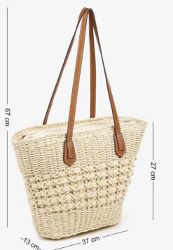 Beżowa Pleciona Torebka Typu Shopper Ulolana