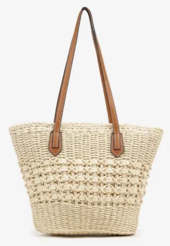 Beżowa Pleciona Torebka Typu Shopper Ulolana