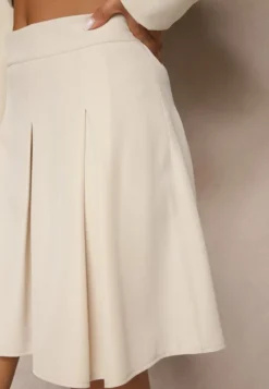 Beżowa Plisowana Spódnica High Waist o Rozkloszowanym Kroju Redilsa