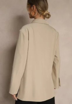 Beżowa Pudełkowa Marynarka Dwurzędowa o Fasonie Oversize Cornelise