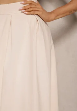 Beżowa Rozkloszowana Spódnica z Bawełną High Waist Katavira