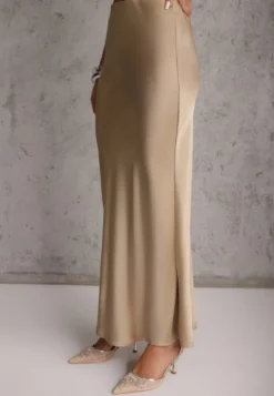 Beżowa Satynowa Spódnica Maxi High Waist Formia