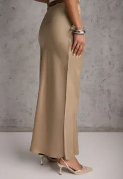 Beżowa Satynowa Spódnica Maxi High Waist Formia