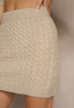 Beżowa Spódnica Sweterkowa z Wełną High Waist Selzeki