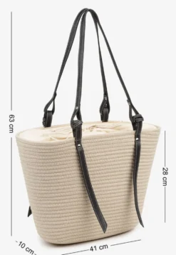Beżowa Szydełkowa Torebka Typu Shopper z Bawełny Mevonna