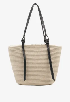 Beżowa Szydełkowa Torebka Typu Shopper z Bawełny Mevonna