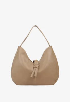 Beżowa Torebka Hobo Shopper Ozdobiona Plecionką Nalorella