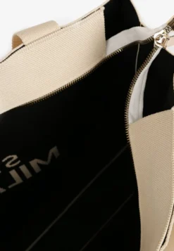 Beżowa Torebka o Modelu Shopper z Suwakiem i Napisem Salisella