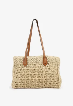 Beżowa Torebka Shopperka w Stylu Boho Galomirea