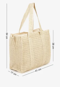 Beżowa Torebka Shopper Plażowa z Plecionki Galavisena
