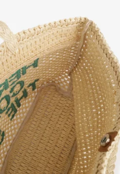 Beżowa Torebka Shopper z Plecionki z Napisem Ulolanea