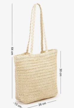 Beżowa Torebka Shopper z Plecionki z Napisem Ulolanea