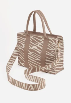 Beżowa Torebka Tote z Rączką i Paskiem w Animal Print Horda