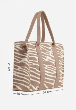 Beżowa Torebka Tote z Rączką i Paskiem w Animal Print Horda