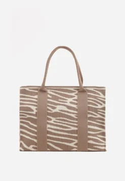 Beżowa Torebka Tote z Rączką i Paskiem w Animal Print Horda