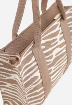 Beżowa Torebka Tote z Rączką i Paskiem w Animal Print Horda