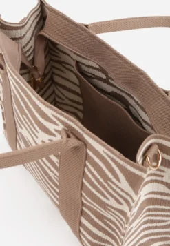 Beżowa Torebka Tote z Rączką i Paskiem w Animal Print Horda