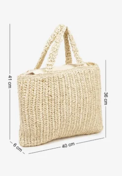 Beżowa Torebka Typu Shopper Ozdobiona Plecionką Zenauri