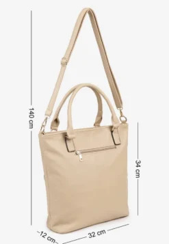 Beżowa Torebka Typu Shopper z Ozdobną Kieszenią i Paskiem Crossbody Frocelle