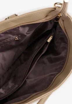 Beżowa Torebka Typu Shopper z Ozdobną Kieszenią i Paskiem Crossbody Frocelle