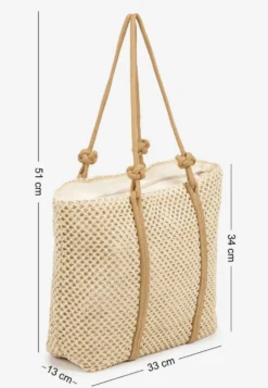 Beżowa Torebka Typu Shopper z Plecionki Reviane