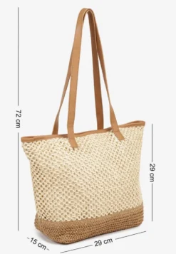 Beżowa Torebka Typu Shopper z Plecionką Felarena