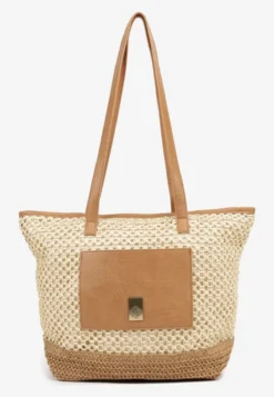 Beżowa Torebka Typu Shopper z Plecionką Felarena