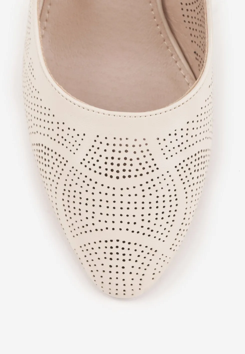 Beżowe Ażurowe Sandały na Słupku ze Skórzaną Wkładką Milanelle