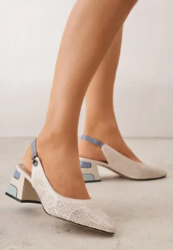 Beżowe Ażurowe Sandały na Słupku ze Skórzaną Wkładką Milanelle