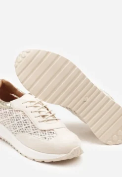 Beżowe Ażurowe Sneakersy na Podeszwie z Metaliczną Wstawką Neomira