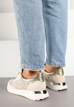 Beżowe Ażurowe Sneakersy na Podeszwie z Metaliczną Wstawką Neomira