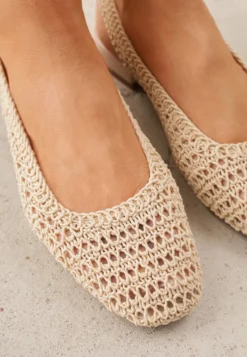 Beżowe Balerinki Slingback VICES z Cholewką z Plecionki Lilinova