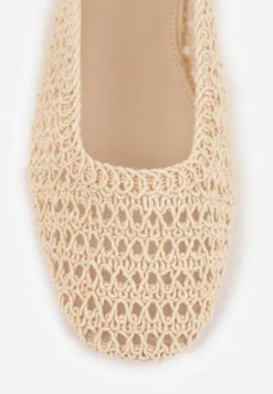 Beżowe Balerinki Slingback VICES z Cholewką z Plecionki Lilinova