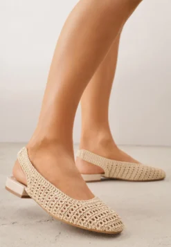 Beżowe Balerinki Slingback VICES z Cholewką z Plecionki Lilinova