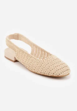 Beżowe Balerinki Slingback VICES z Cholewką z Plecionki Lilinova