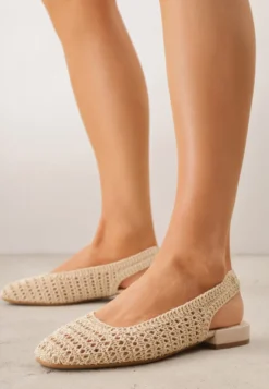 Beżowe Balerinki Slingback VICES z Cholewką z Plecionki Lilinova