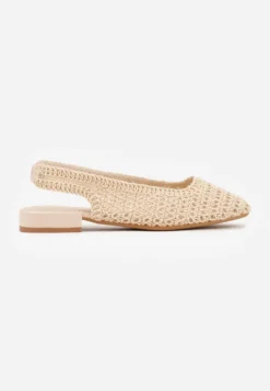 Beżowe Balerinki Slingback VICES z Cholewką z Plecionki Lilinova
